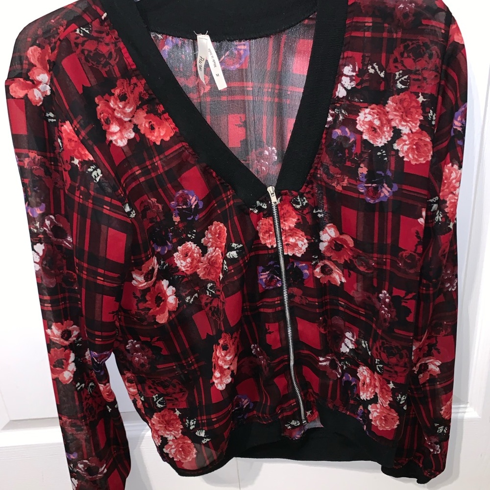 Floral flannel zip up jacket